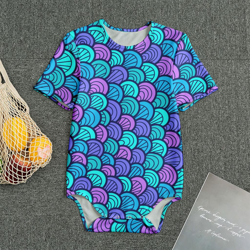 Teal Pink Mermaid Scales Pattern Print Men's Bodysuit
