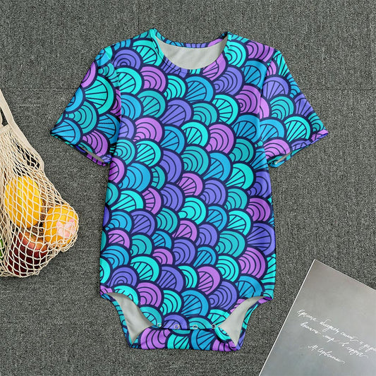 Teal Pink Mermaid Scales Pattern Print Men's Bodysuit