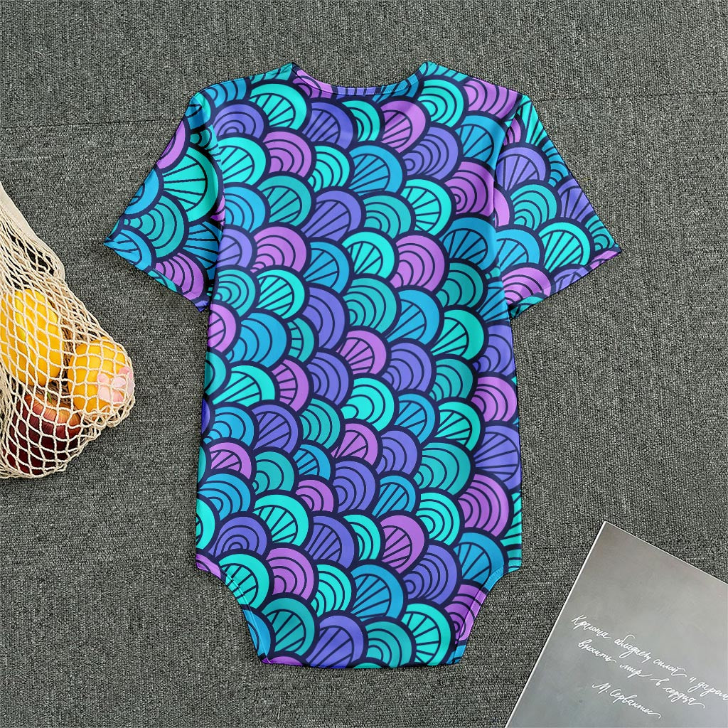 Teal Pink Mermaid Scales Pattern Print Men's Bodysuit