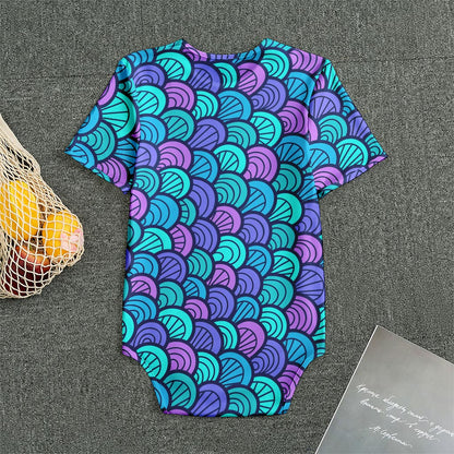 Teal Pink Mermaid Scales Pattern Print Men's Bodysuit