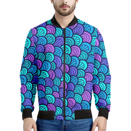 Teal Pink Mermaid Scales Pattern Print Men's Bomber Jacket
