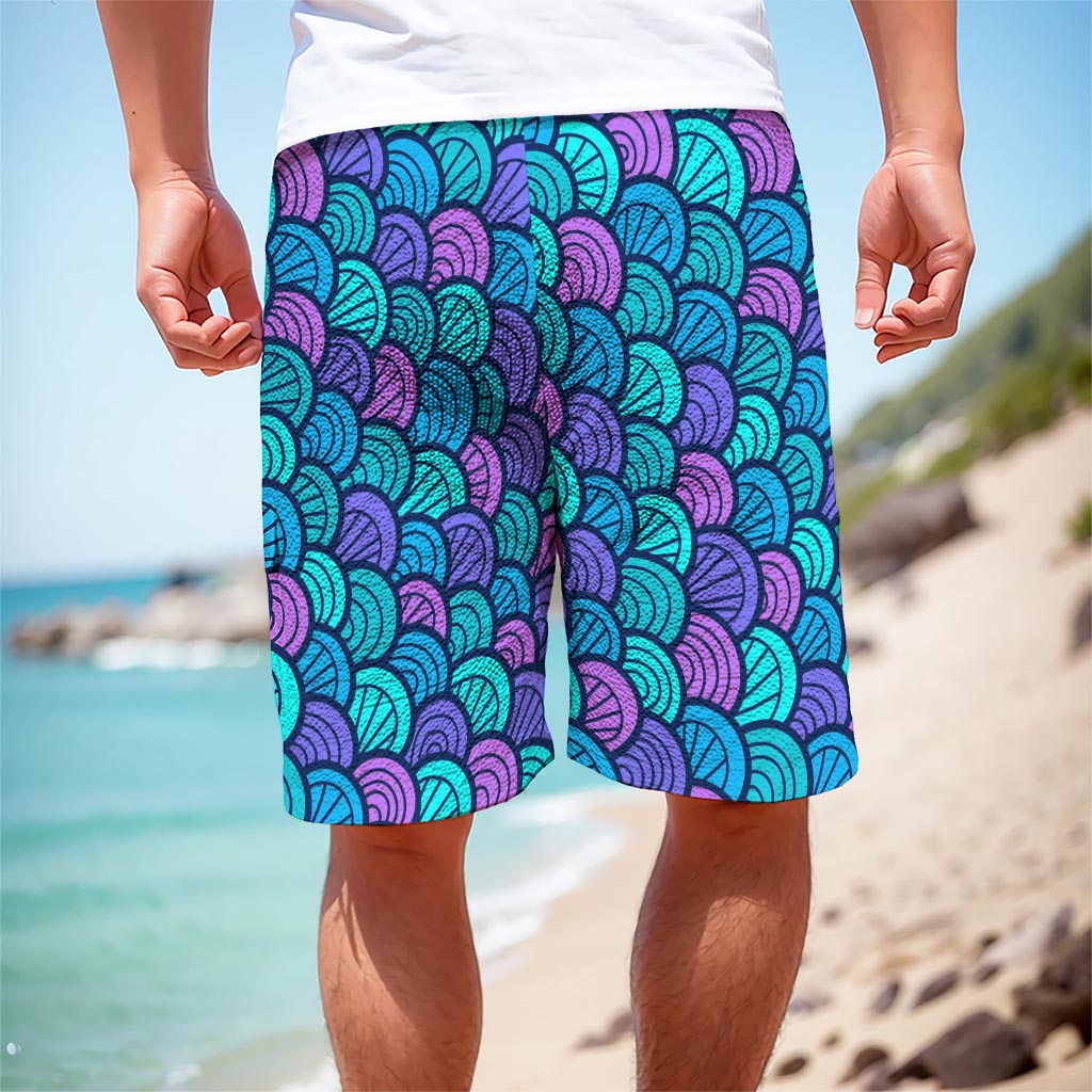 Teal Pink Mermaid Scales Pattern Print Men's Cargo Shorts