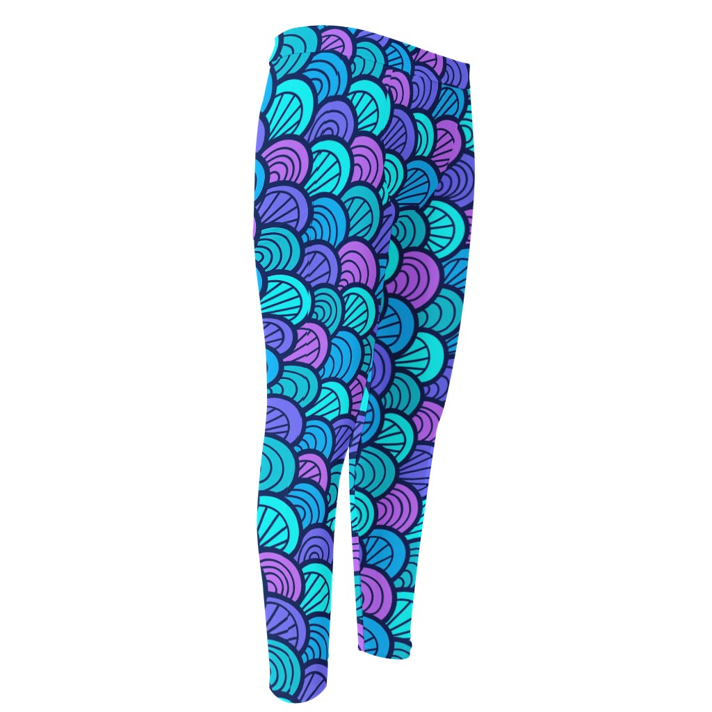 Teal Pink Mermaid Scales Pattern Print Men's Compression Pants