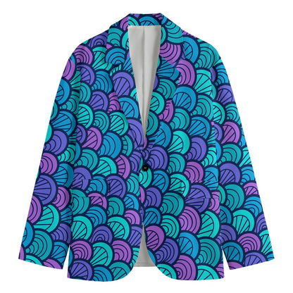 Teal Pink Mermaid Scales Pattern Print Men's Cotton Blazer