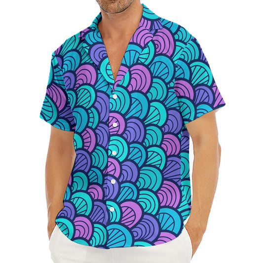 Teal Pink Mermaid Scales Pattern Print Men's Deep V-Neck Shirt