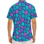 Teal Pink Mermaid Scales Pattern Print Men's Deep V-Neck Shirt