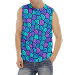Teal Pink Mermaid Scales Pattern Print Men's Fitness Tank Top