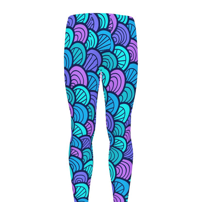 Teal Pink Mermaid Scales Pattern Print Men's leggings