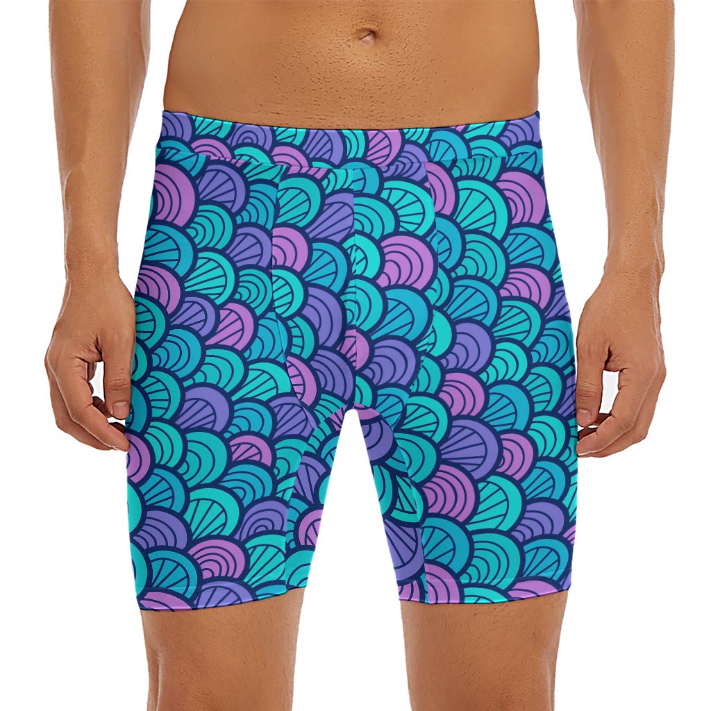 Teal Pink Mermaid Scales Pattern Print Men's Long Boxer Briefs
