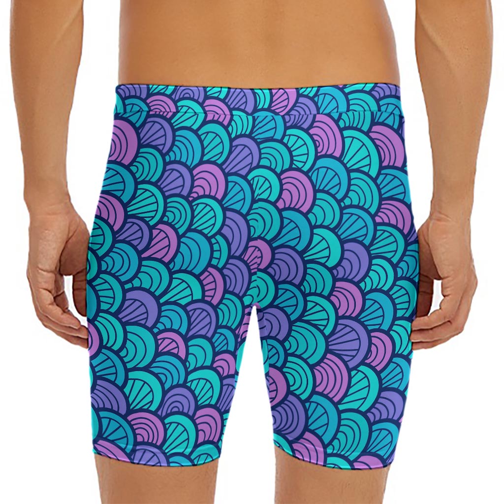 Teal Pink Mermaid Scales Pattern Print Men's Long Boxer Briefs