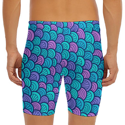Teal Pink Mermaid Scales Pattern Print Men's Long Boxer Briefs