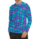 Teal Pink Mermaid Scales Pattern Print Men's Long Sleeve Rash Guard