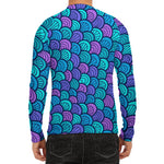 Teal Pink Mermaid Scales Pattern Print Men's Long Sleeve Rash Guard