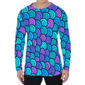 Teal Pink Mermaid Scales Pattern Print Men's Long Sleeve T-Shirt