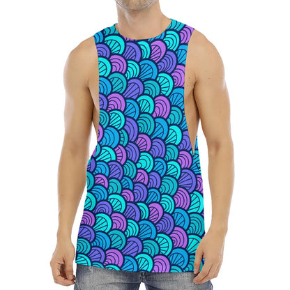Teal Pink Mermaid Scales Pattern Print Men's Muscle Tank Top