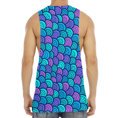 Teal Pink Mermaid Scales Pattern Print Men's Muscle Tank Top