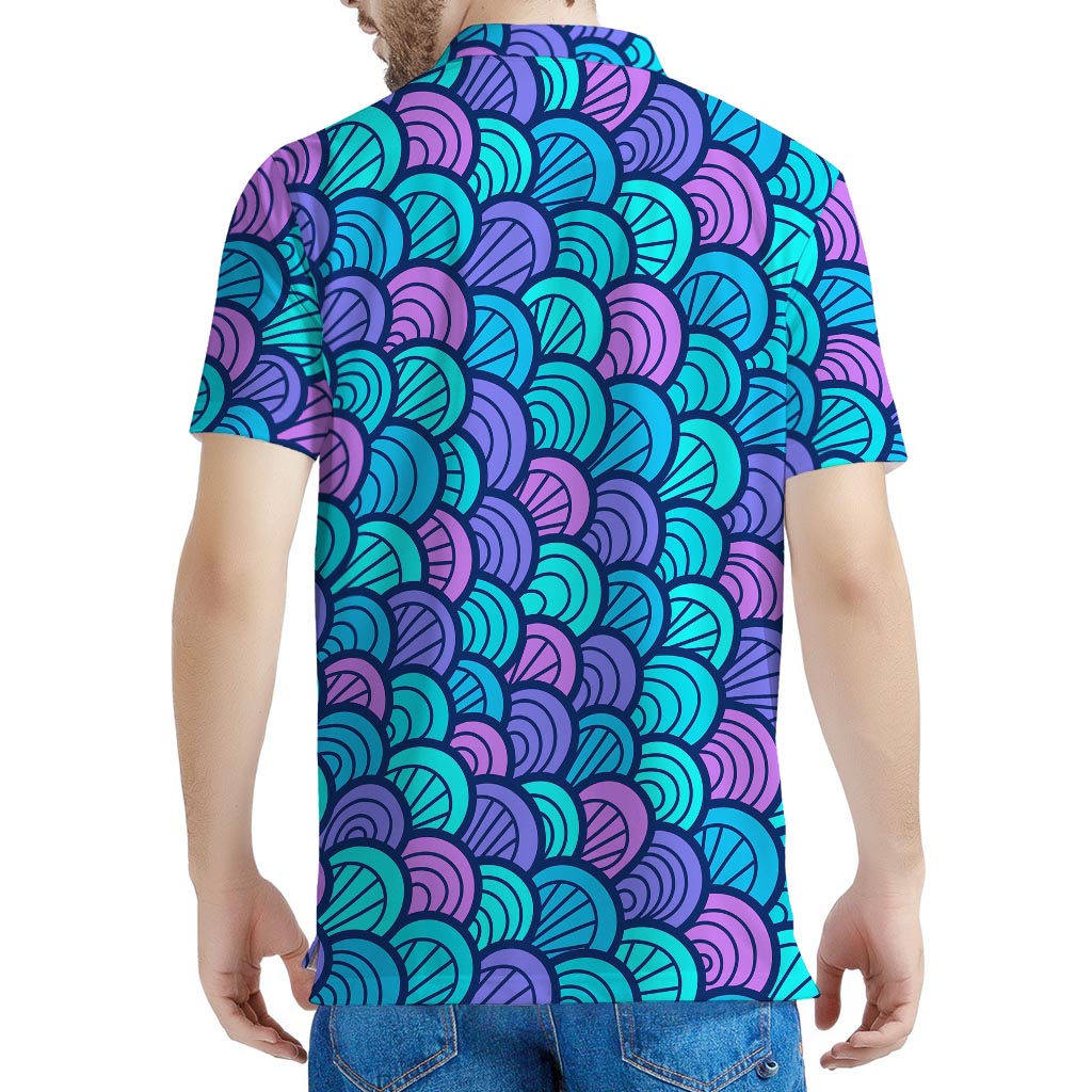 Teal Pink Mermaid Scales Pattern Print Men's Polo Shirt