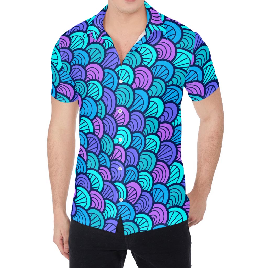 Teal Pink Mermaid Scales Pattern Print Men's Shirt