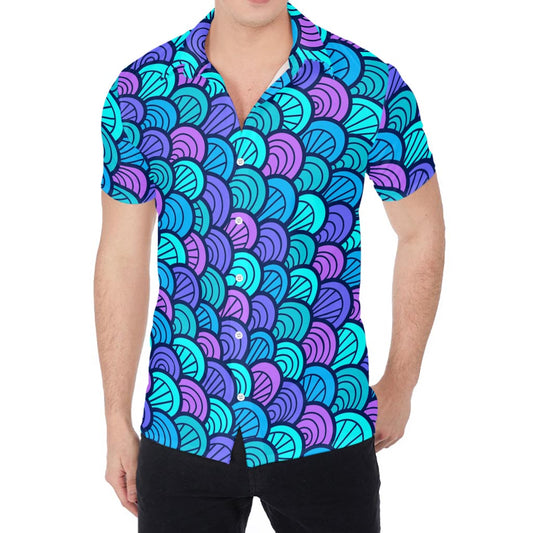 Teal Pink Mermaid Scales Pattern Print Men's Shirt