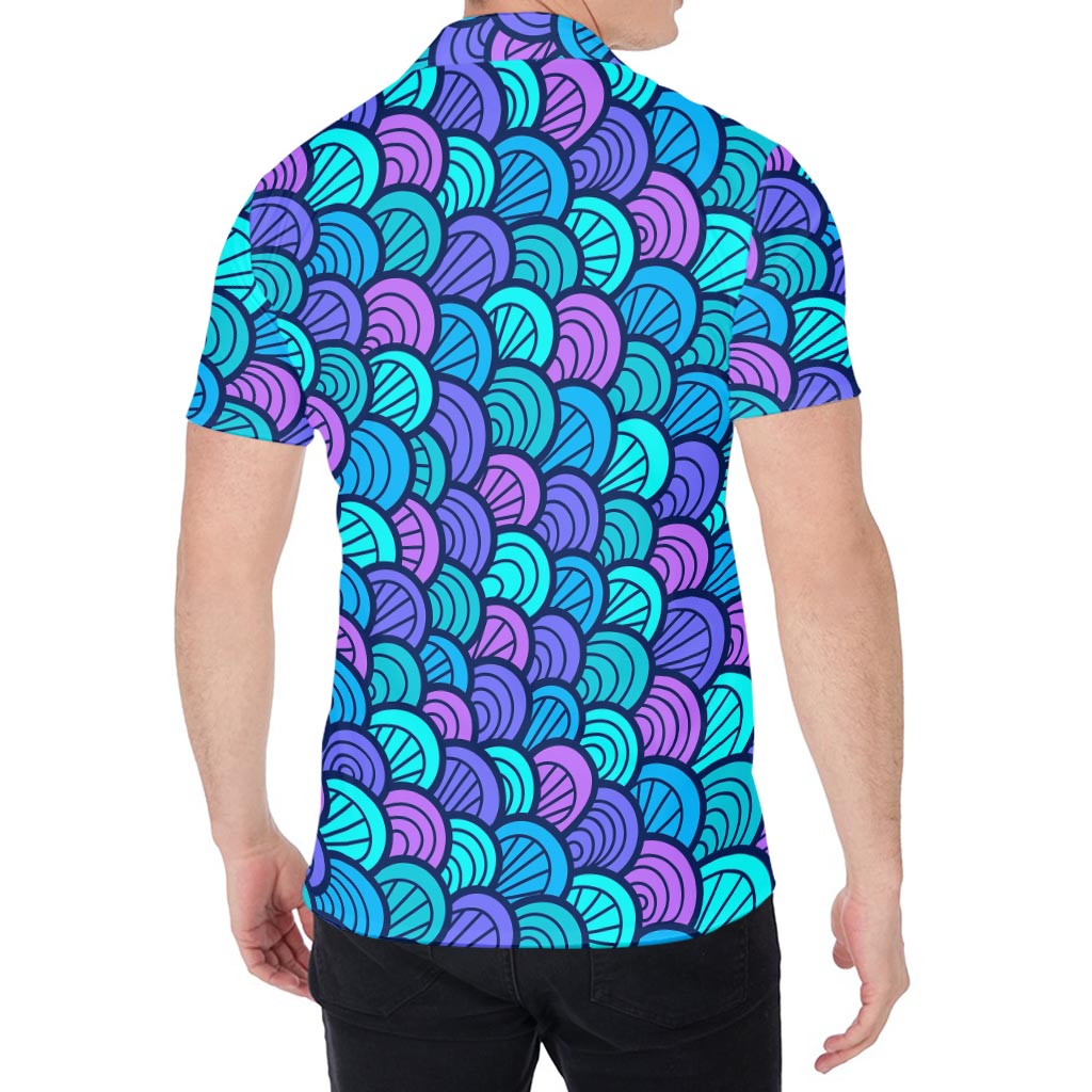 Teal Pink Mermaid Scales Pattern Print Men's Shirt