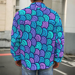 Teal Pink Mermaid Scales Pattern Print Men's Shirt Jacket
