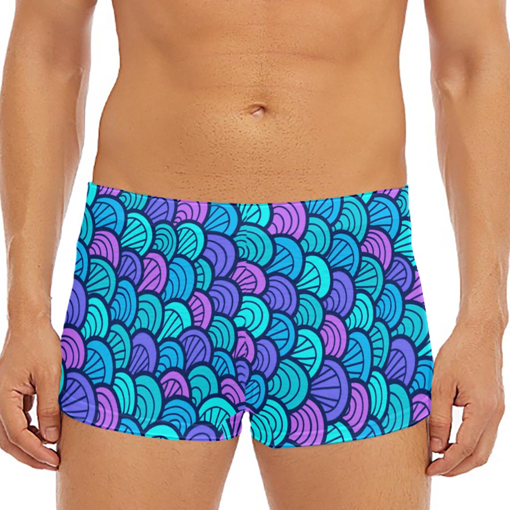 Teal Pink Mermaid Scales Pattern Print Men's Short Boxer Briefs