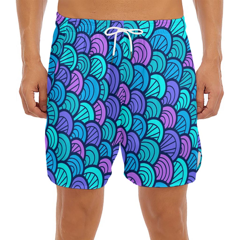 Teal Pink Mermaid Scales Pattern Print Men's Split Running Shorts