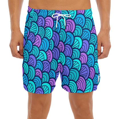 Teal Pink Mermaid Scales Pattern Print Men's Split Running Shorts