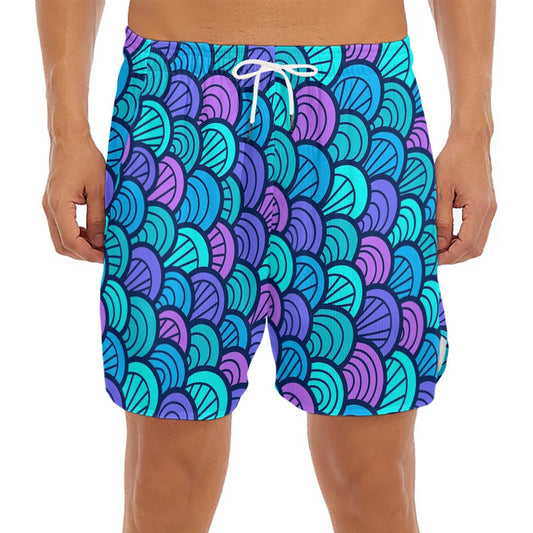 Teal Pink Mermaid Scales Pattern Print Men's Split Running Shorts