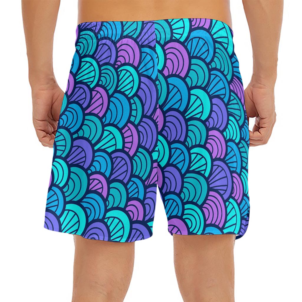 Teal Pink Mermaid Scales Pattern Print Men's Split Running Shorts