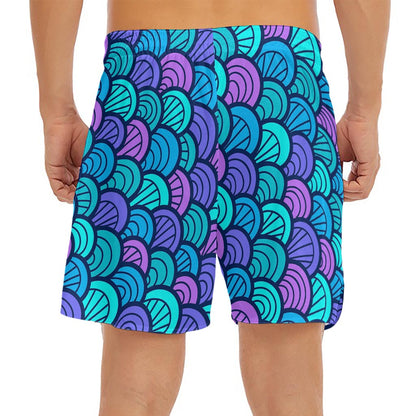 Teal Pink Mermaid Scales Pattern Print Men's Split Running Shorts
