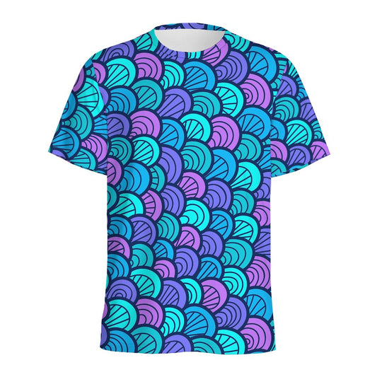Teal Pink Mermaid Scales Pattern Print Men's Sports T-Shirt