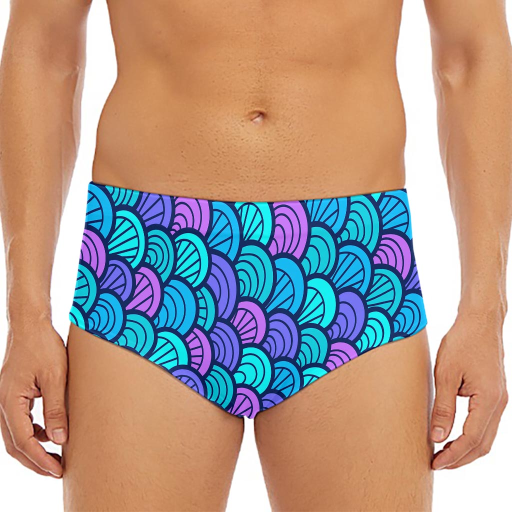 Teal Pink Mermaid Scales Pattern Print Men's Triangle Swim Briefs