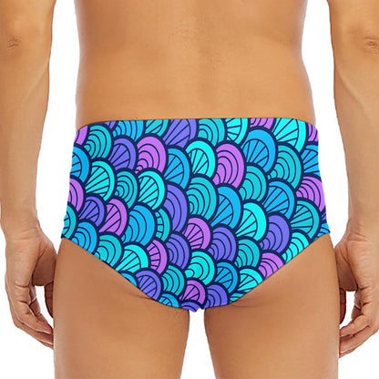 Teal Pink Mermaid Scales Pattern Print Men's Triangle Swim Briefs