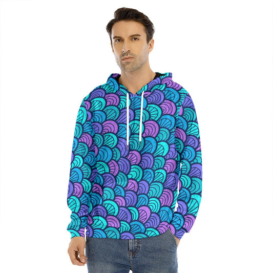 Teal Pink Mermaid Scales Pattern Print Men's Velvet Pullover Hoodie