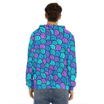 Teal Pink Mermaid Scales Pattern Print Men's Velvet Pullover Hoodie