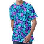 Teal Pink Mermaid Scales Pattern Print Men's Velvet T-Shirt