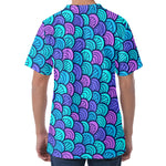 Teal Pink Mermaid Scales Pattern Print Men's Velvet T-Shirt
