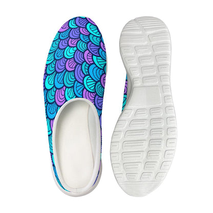 Teal Pink Mermaid Scales Pattern Print Mesh Casual Shoes