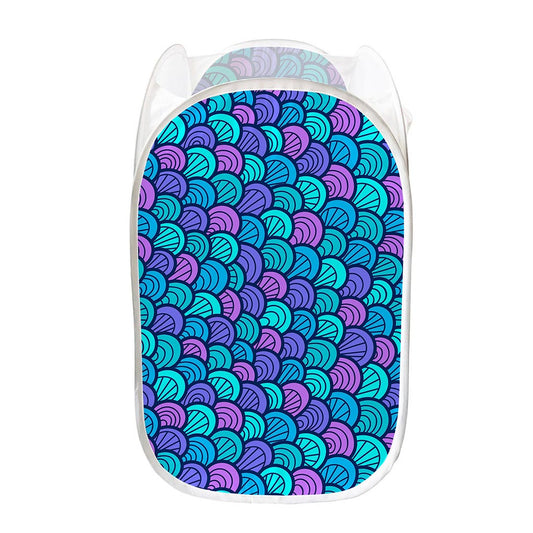 Teal Pink Mermaid Scales Pattern Print Mesh Laundry Hamper