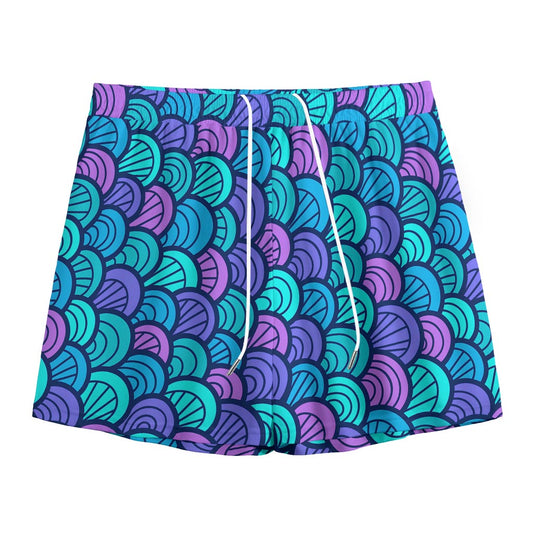 Teal Pink Mermaid Scales Pattern Print Mesh Shorts