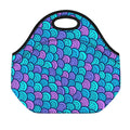 Teal Pink Mermaid Scales Pattern Print Neoprene Lunch Bag