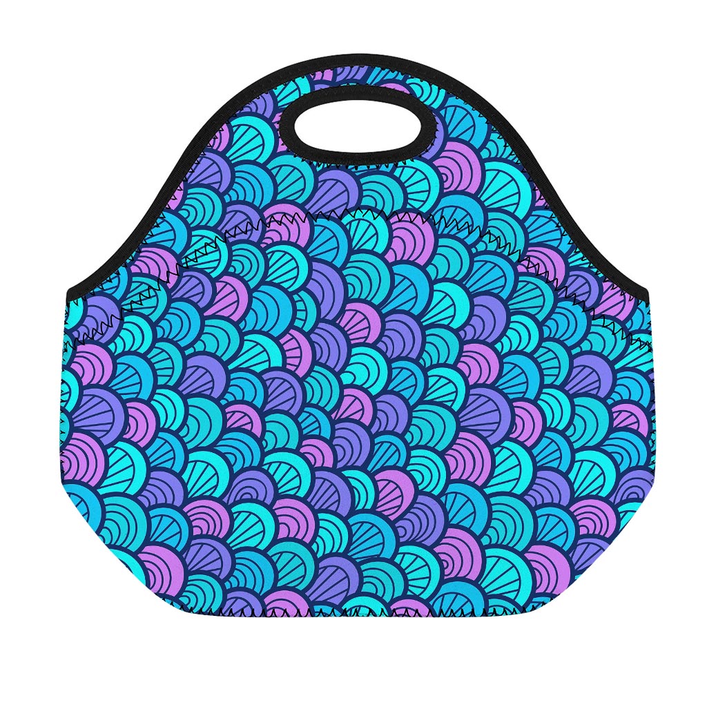 Teal Pink Mermaid Scales Pattern Print Neoprene Lunch Bag