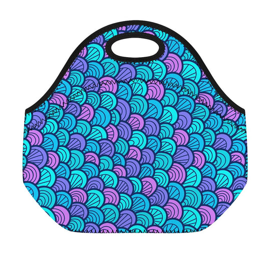 Teal Pink Mermaid Scales Pattern Print Neoprene Lunch Bag