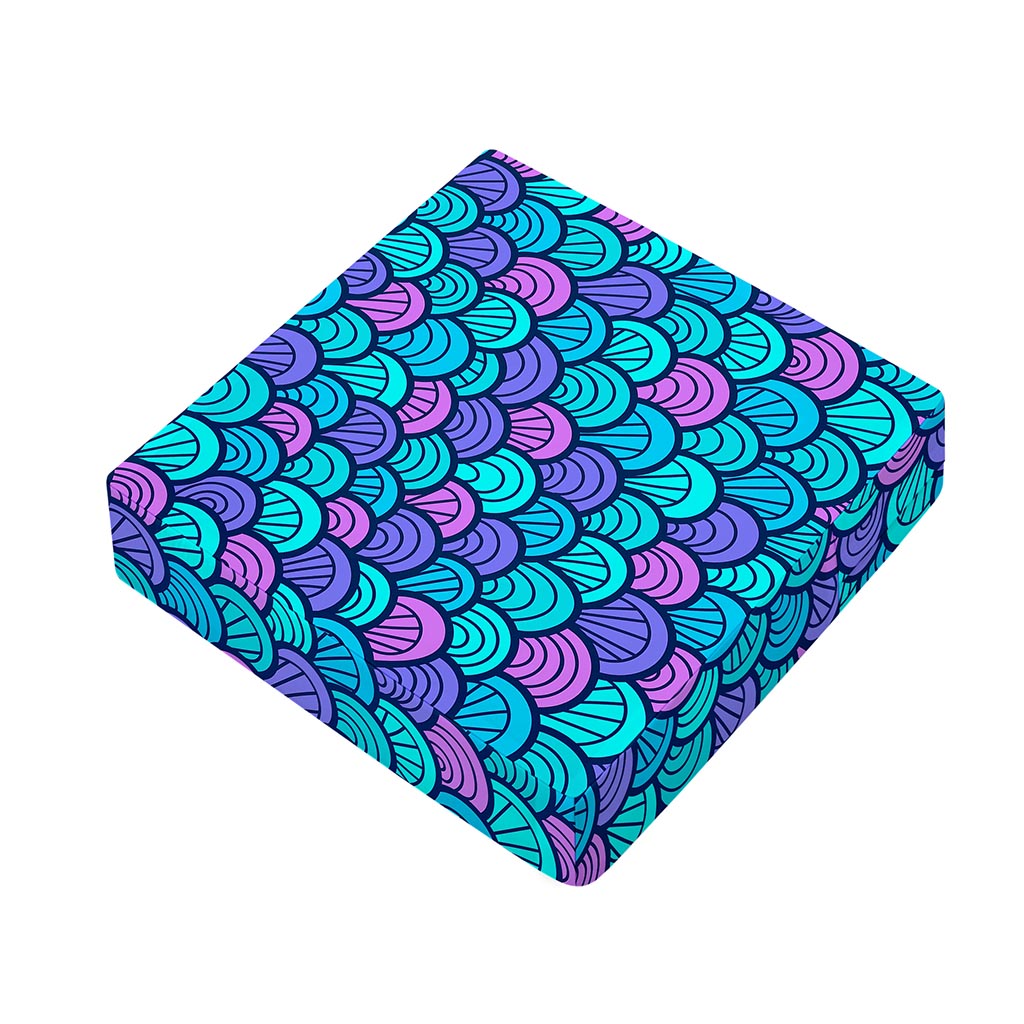 Teal Pink Mermaid Scales Pattern Print Outdoor Seat Cushion Cover