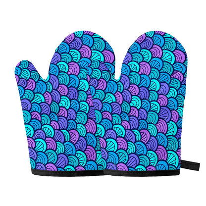 Teal Pink Mermaid Scales Pattern Print Oven Mitts