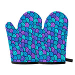 Teal Pink Mermaid Scales Pattern Print Oven Mitts
