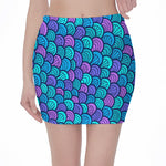 Teal Pink Mermaid Scales Pattern Print Pencil Mini Skirt
