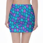 Teal Pink Mermaid Scales Pattern Print Pencil Mini Skirt