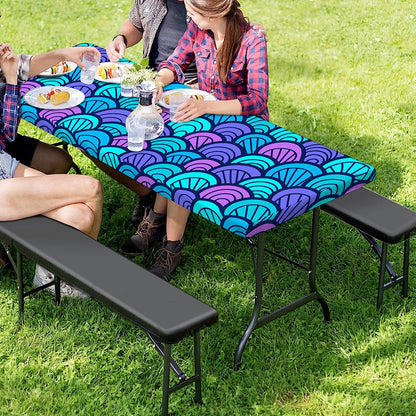 Teal Pink Mermaid Scales Pattern Print Picnic Table Cover